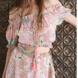 NEW Stoned Immaculate 2 Piece Top Skirt One Size Fits Like M/L Pink Yellow Blue
